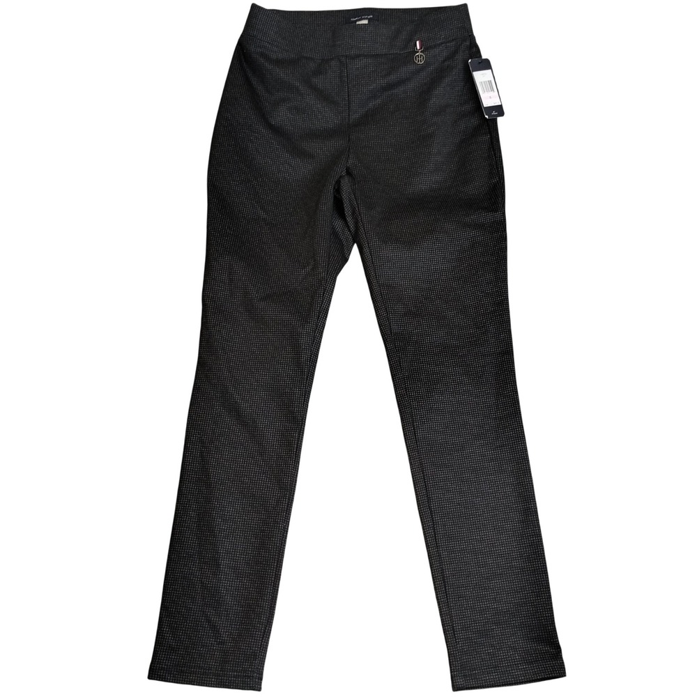 Tommy Hilfiger Pull On Trousers Womens 6 Black New Houndstooth Slim Leg Pants